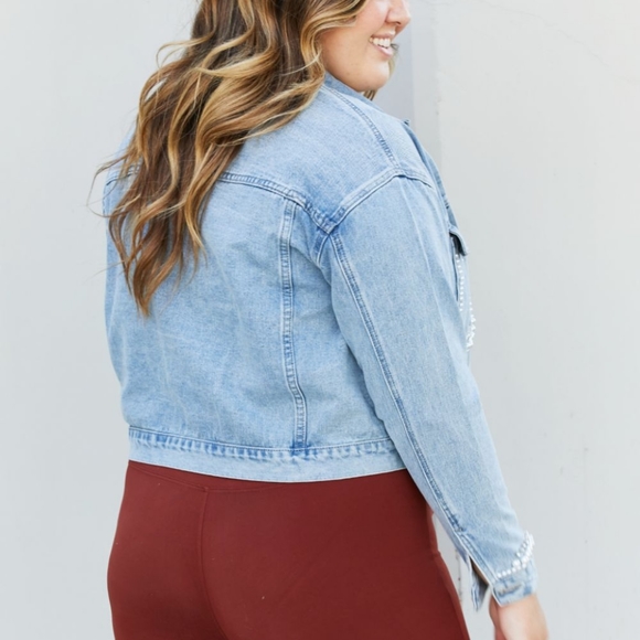 Pearl Trim Cropped Denim Jacket - Picture 9 of 11